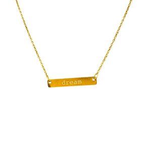 Jook and Nona Engraved Dream Bar Pendant Chain Necklace Gold Tone Minimalist